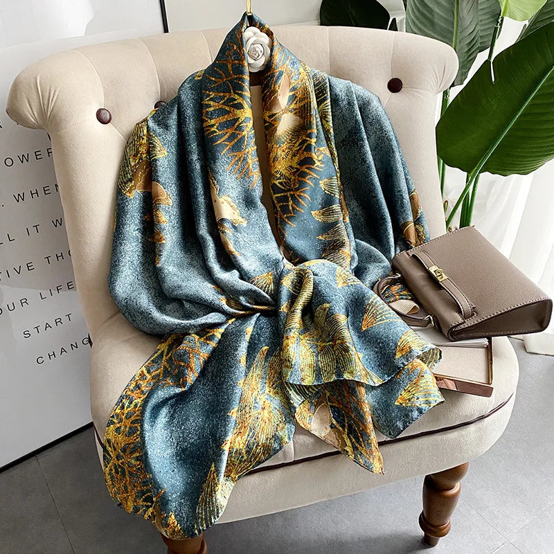 180*90cm Women Designs Silk Satin Bandana Long Shawls Wraps Scarves Pashmina Scarf