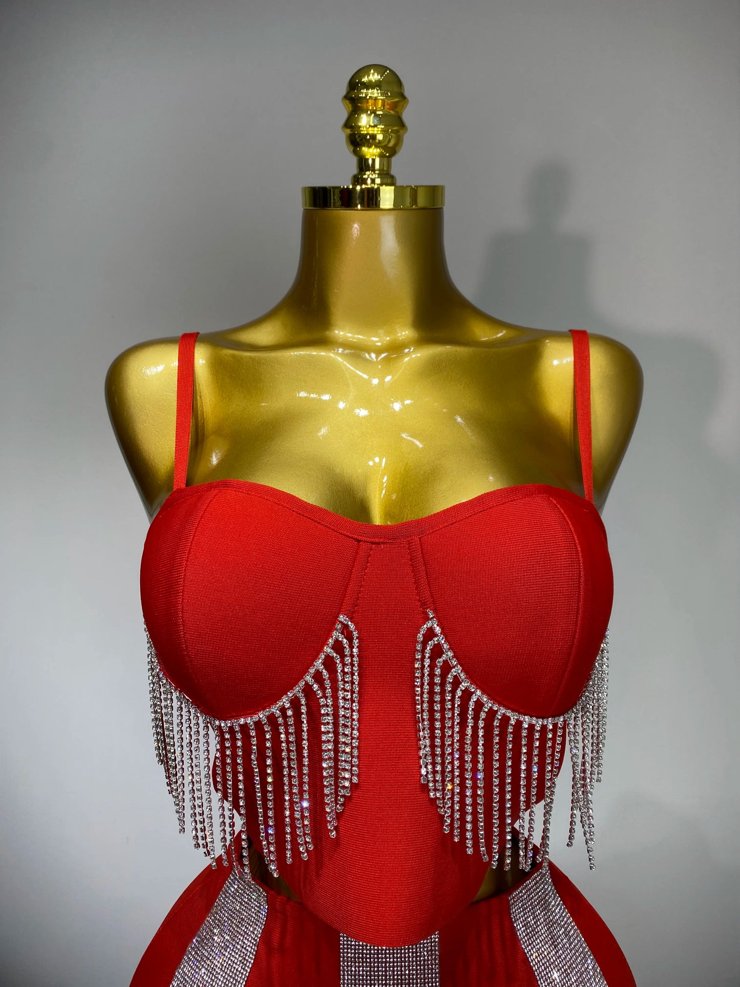Sexy Sling Backless Tassels Bandage Skirt Two Piece Knitted Celebrity Prom Evening Birthday Dress