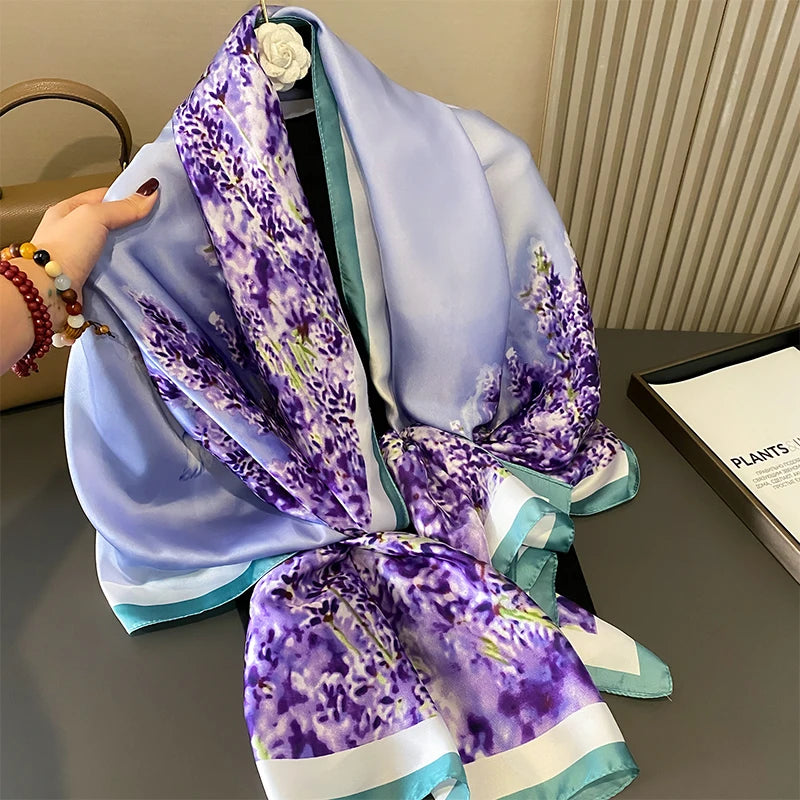 Women Fashion Printed Shawls Wraps Soft Pashmina Bandana Silk Scarves