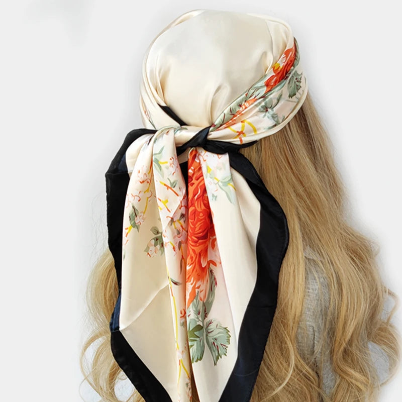 90cm Women Four Seasons Square Silk Satin Bandana Wrap Shawl Scarves Scarfs gf08
