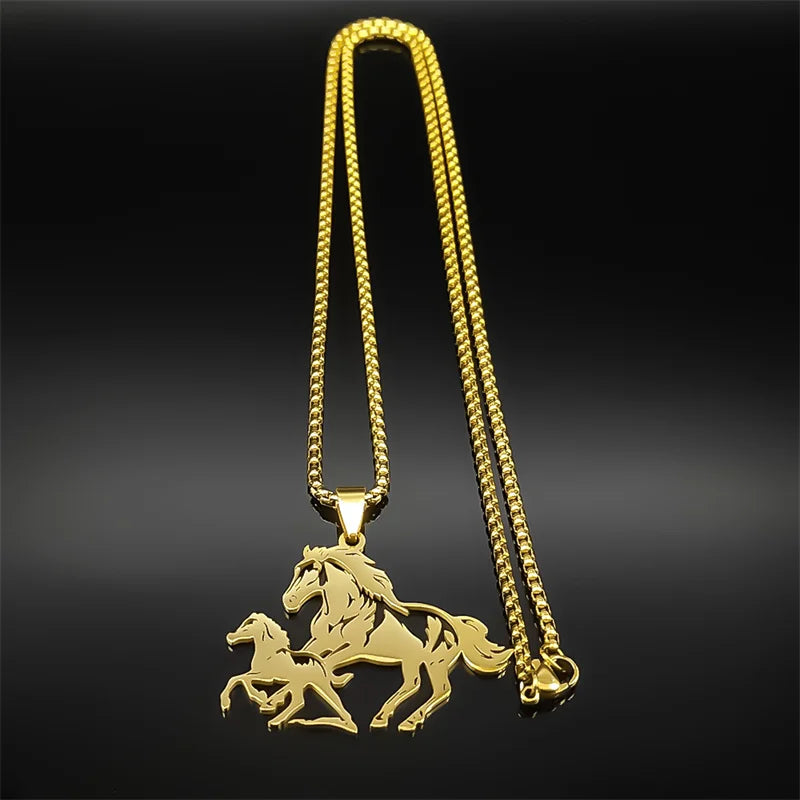 Animal Lover Family Arabian Horse Pony Stainless Steel Silver Color Chain Necklace Pendant