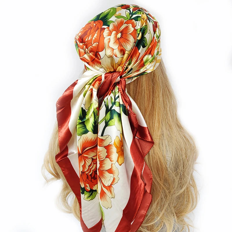 90cm Women Four Seasons Square Silk Satin Bandana Wrap Shawl Scarves Scarfs gk2