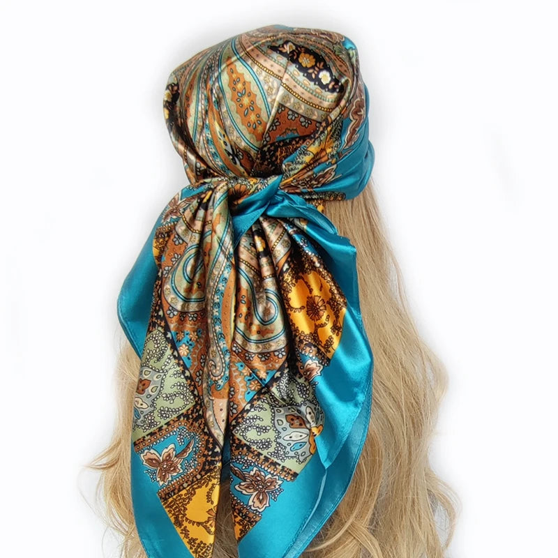90cm Women Four Seasons Square Silk Satin Bandana Wrap Shawl Scarves Scarfs Spk11