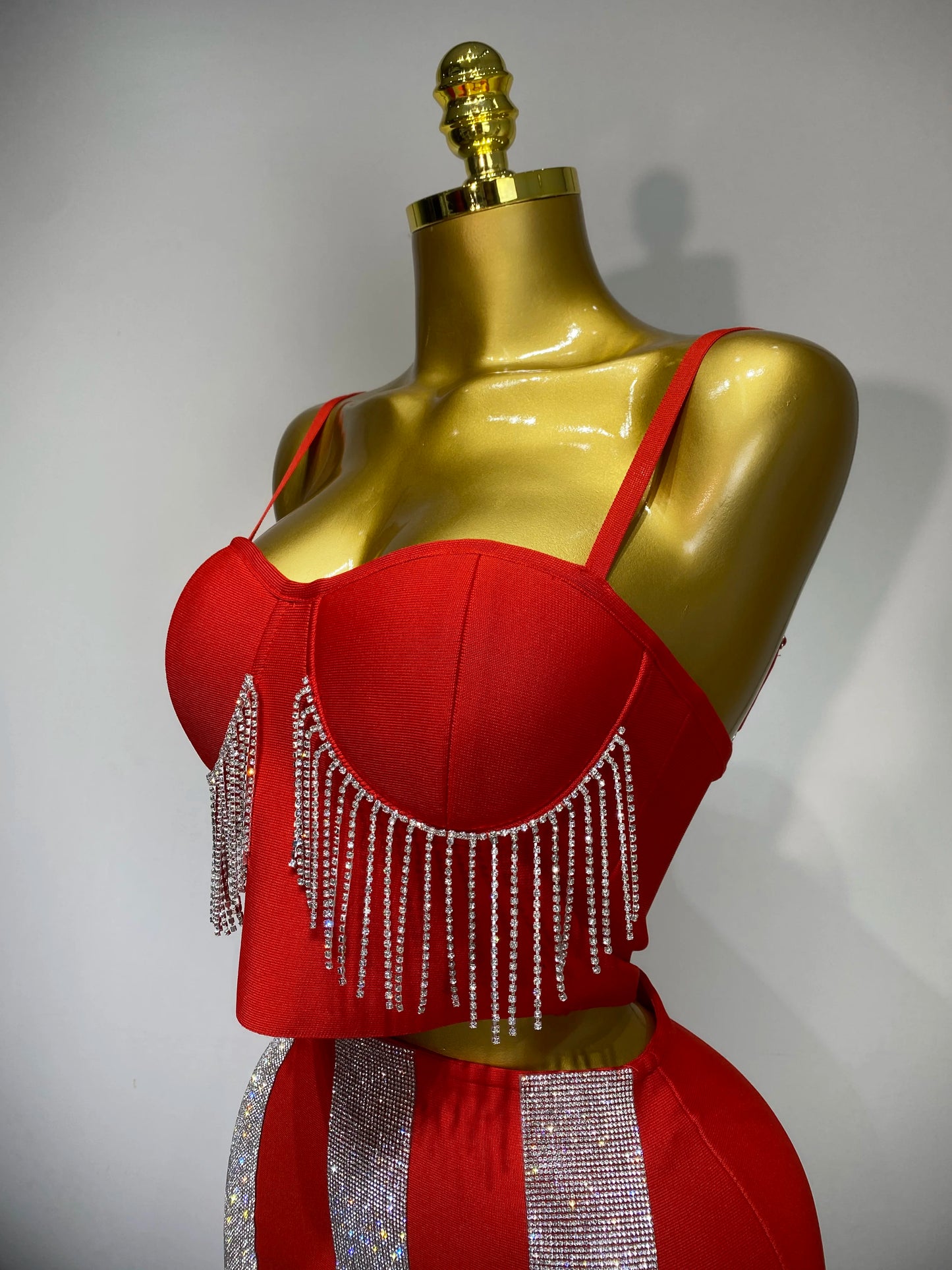 Sexy Sling Backless Tassels Bandage Skirt Two Piece Knitted Celebrity Prom Evening Birthday Dress