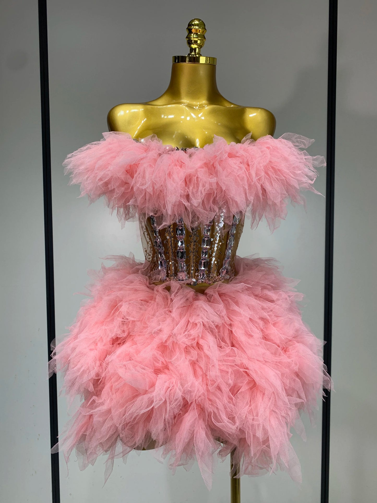 Sexy Strapless Mesh Two Pieces Celebrity Night Party Prom Birthday Dress
