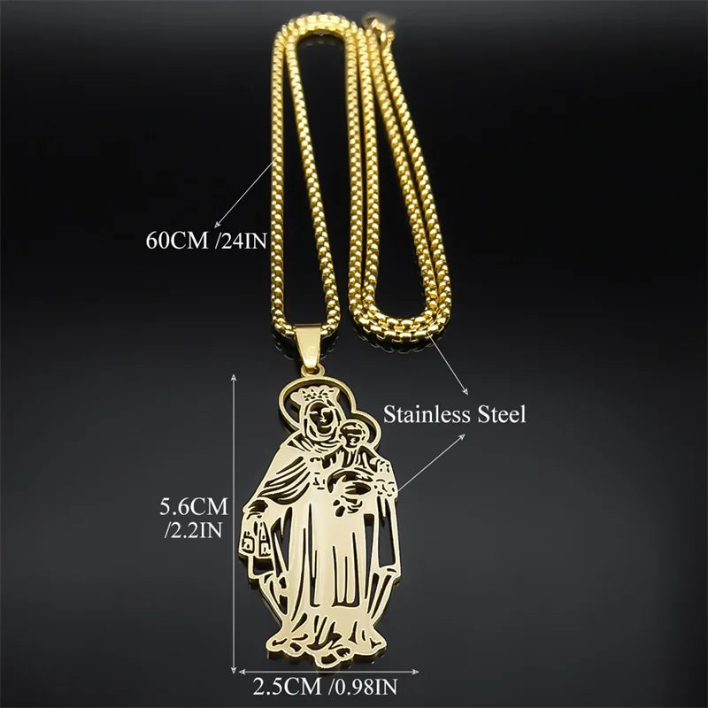Virgin Mary Christian Women Men Stainless Steel Gold Color Pendant Necklace