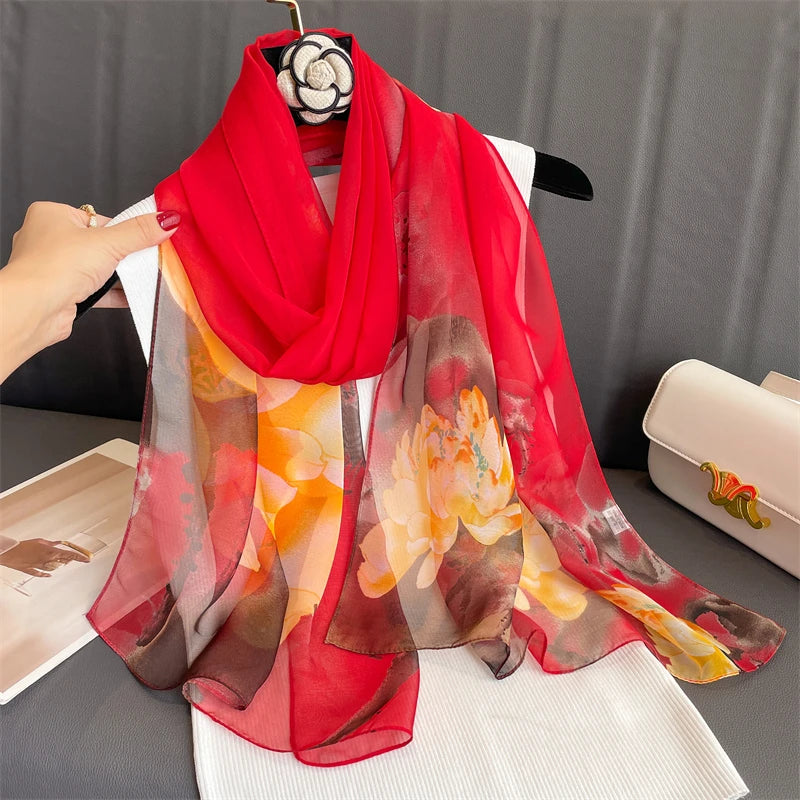 Women Beach Scarf Georgette Silk Shawls Design Printed Wraps Scarves