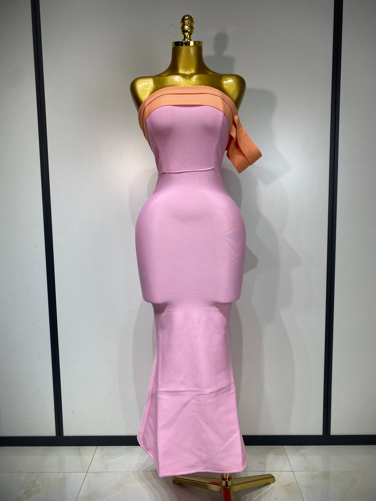 Sexy One Shoulder Color Block Bandage Celebrity Elegant Evening Birthday Party Dress
