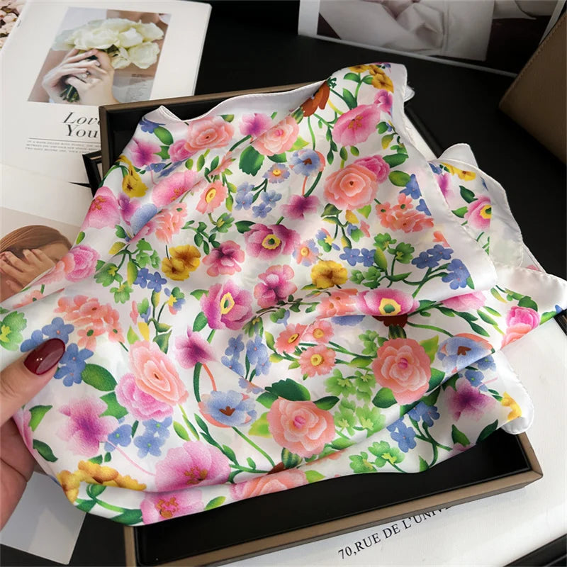 70X70cm Women Fashion Printed Pashmina Silk Bandana Shawl Wrap Scarves