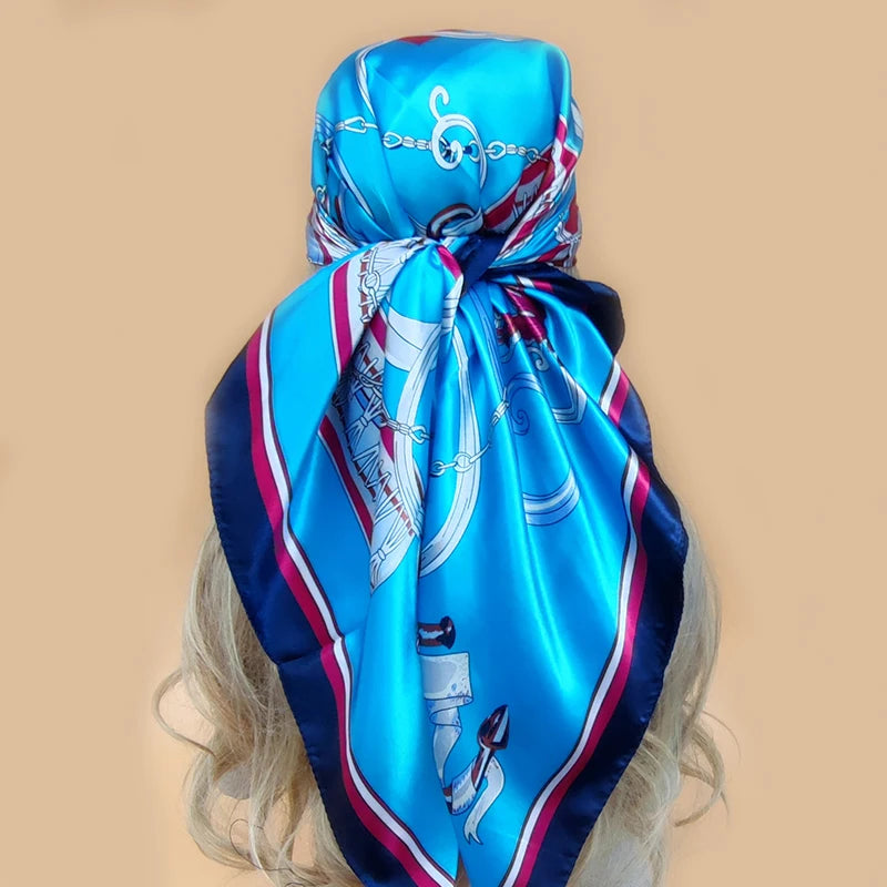 90cm Women Four Seasons Square Silk Satin Bandana Wrap Shawl Scarves Scarfs Spk7
