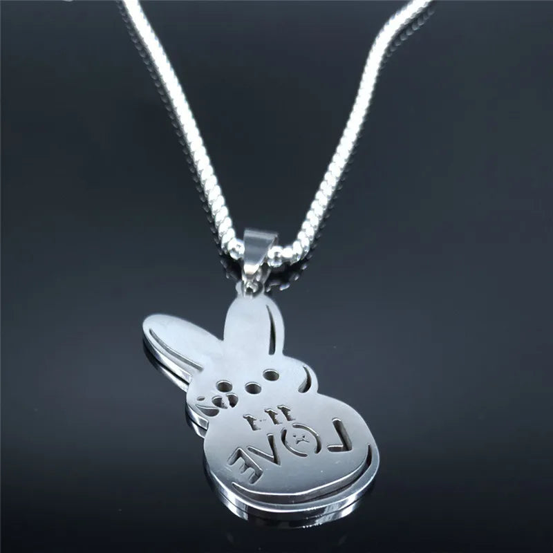 Women Men Kpop Lil Peep Rabbit Sad Stainless Steel Chain Necklace Pendant