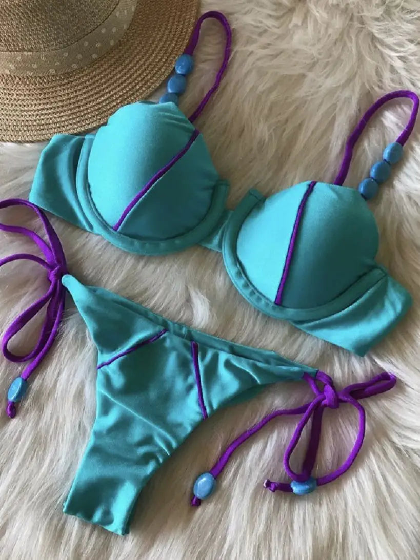 2pcs Push Up Women Micro Swimsuit Bandage Beach Wear Swimming Bikini