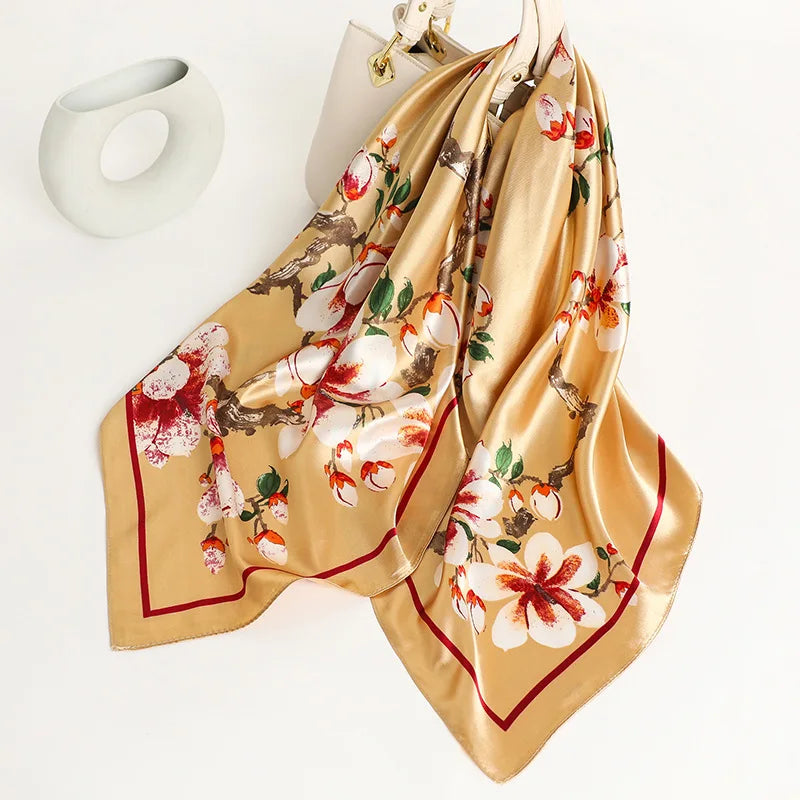90cm Women Four Seasons Square Silk Satin Bandana Wrap Shawl Scarves Scarfs gpk2