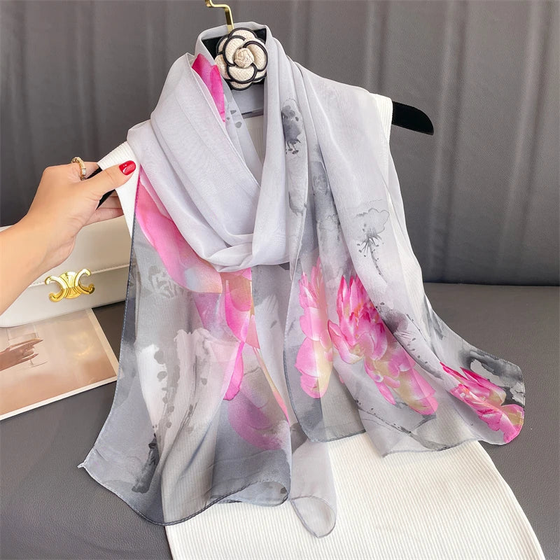 Women Beach Scarf Georgette Silk Shawls Design Printed Wraps Scarves