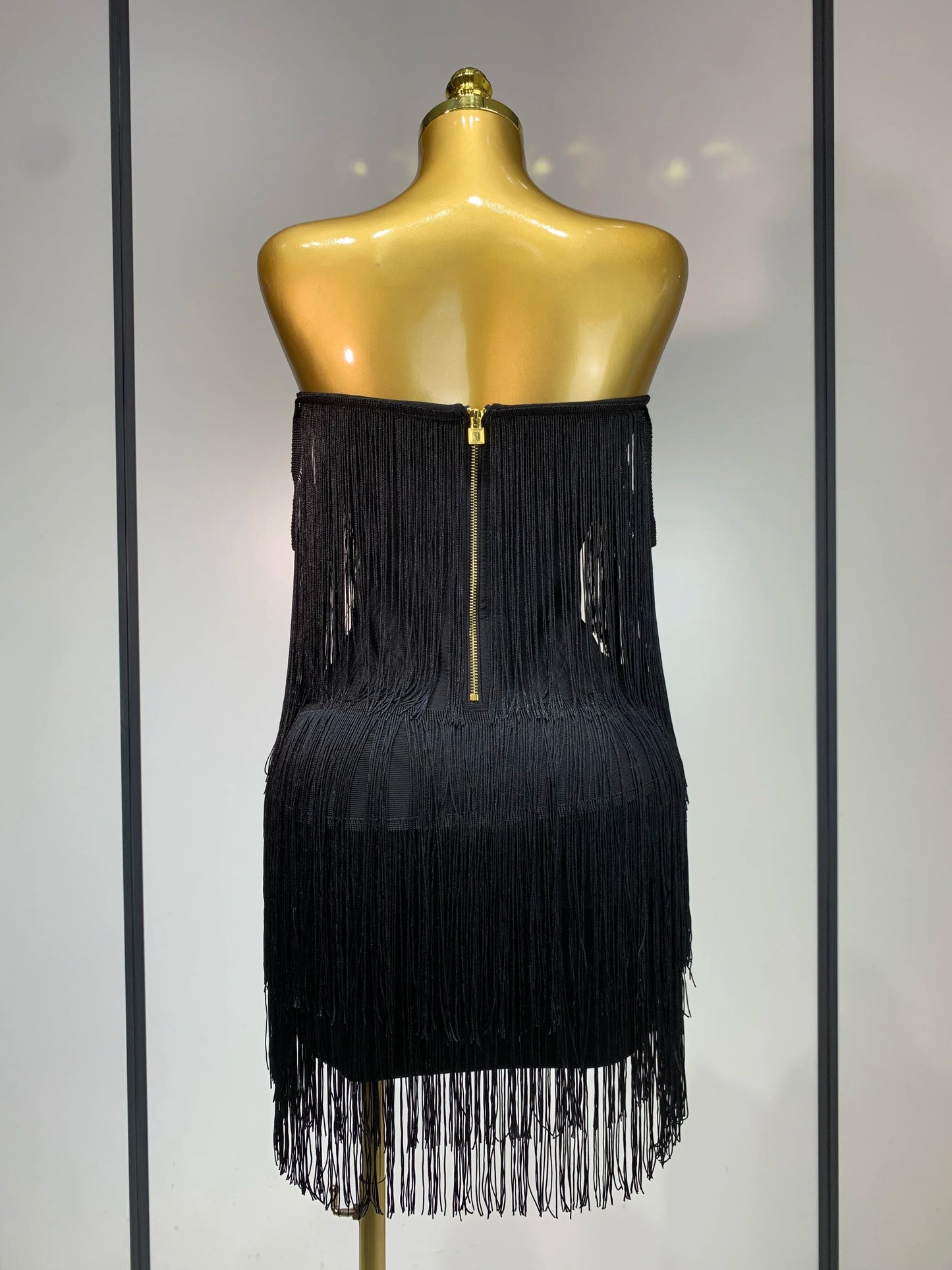 Sexy Strapless Tassel Off Shoulder Bandage Celebrity Evening Party Mini Birthday Dress