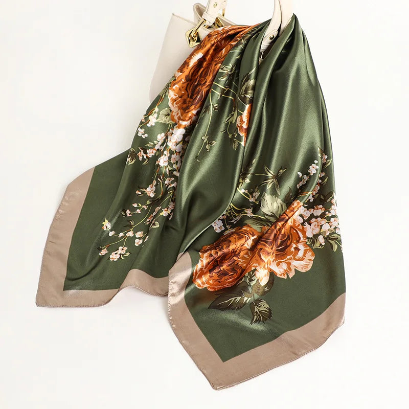 90cm Women Four Seasons Square Silk Satin Bandana Wrap Shawl Scarves Scarfs gpk2