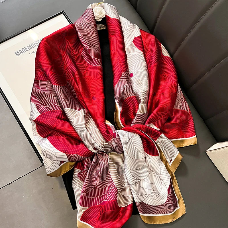 Women Fashion Printed Shawls Wraps Soft Pashmina Bandana Silk Scarves