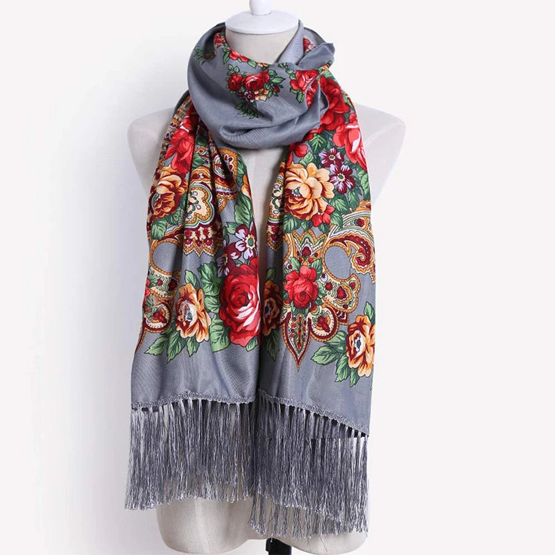 70x170cm Women Fashion Embroidery Shawls Scarf Pashmina Flower Printed Wraps Scarves