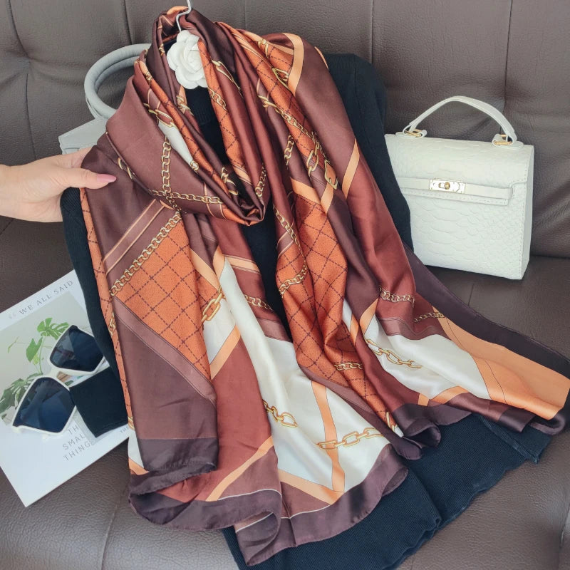 180*90cm Women Designs Silk Satin Bandana Long Shawls Wraps Scarves Pashmina Scarf