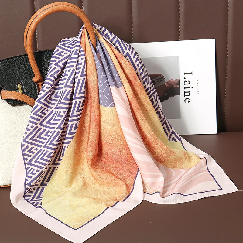 70cm Women Design Square Fashion Printed Satin Silk Scarf Scarves