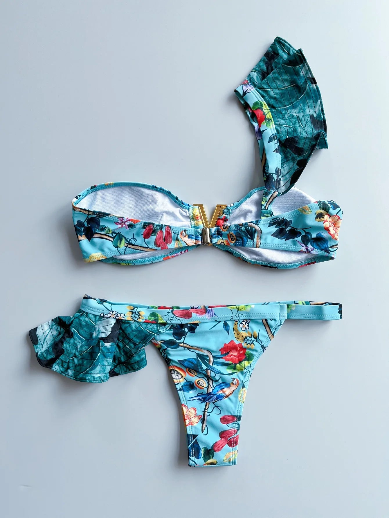 Two-Pieces Sexy Floral Push-Up Strappy Ruffles Bandage Bikini Swimsuit Swimwear Bathing Suit