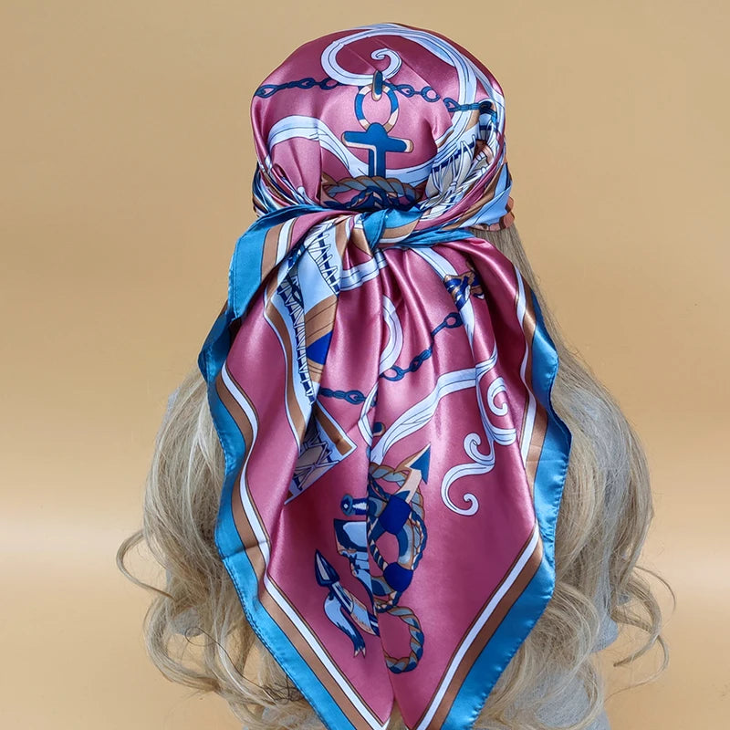 90cm Women Four Seasons Square Silk Satin Bandana Wrap Shawl Scarves Scarfs Spk7
