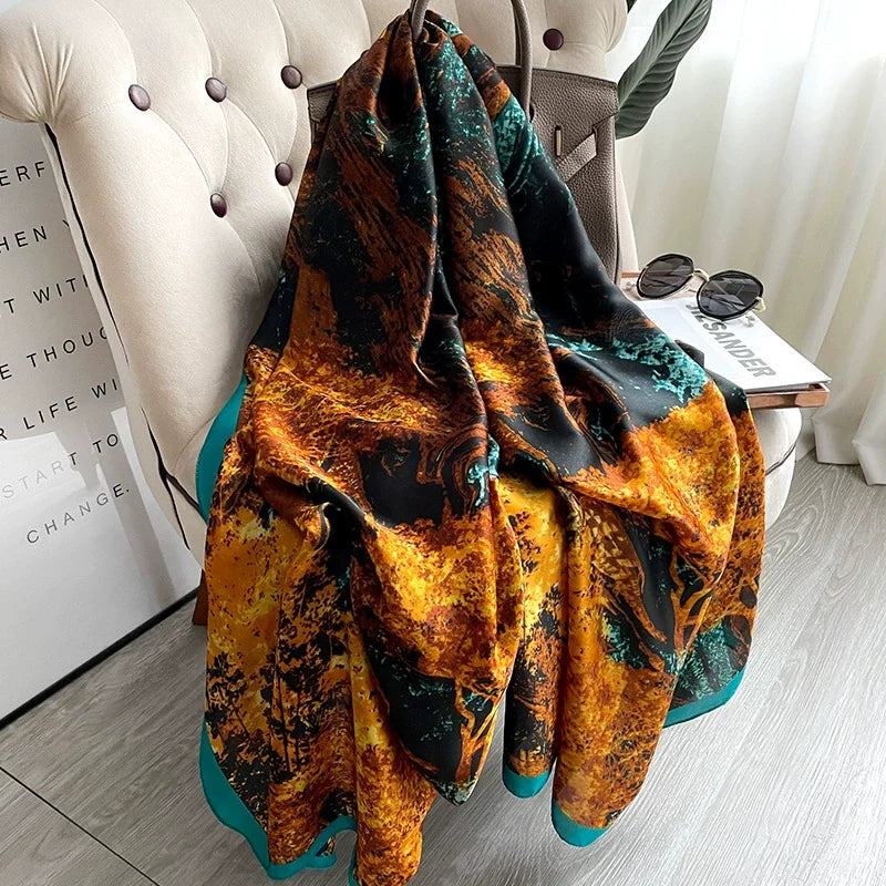 180*90cm Women Designs Silk Satin Bandana Long Shawls Wraps Scarves Pashmina Scarf