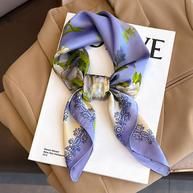 Women Silk Feeling Design Satin Square Scarf Wrap Shawl Scarves