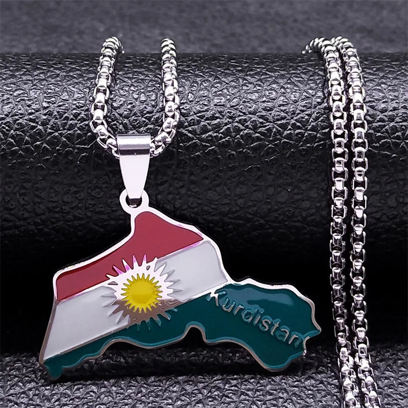 Women Men Kurdistan Afghanistan Region Flag Map Stainless Steel Pendants Necklace