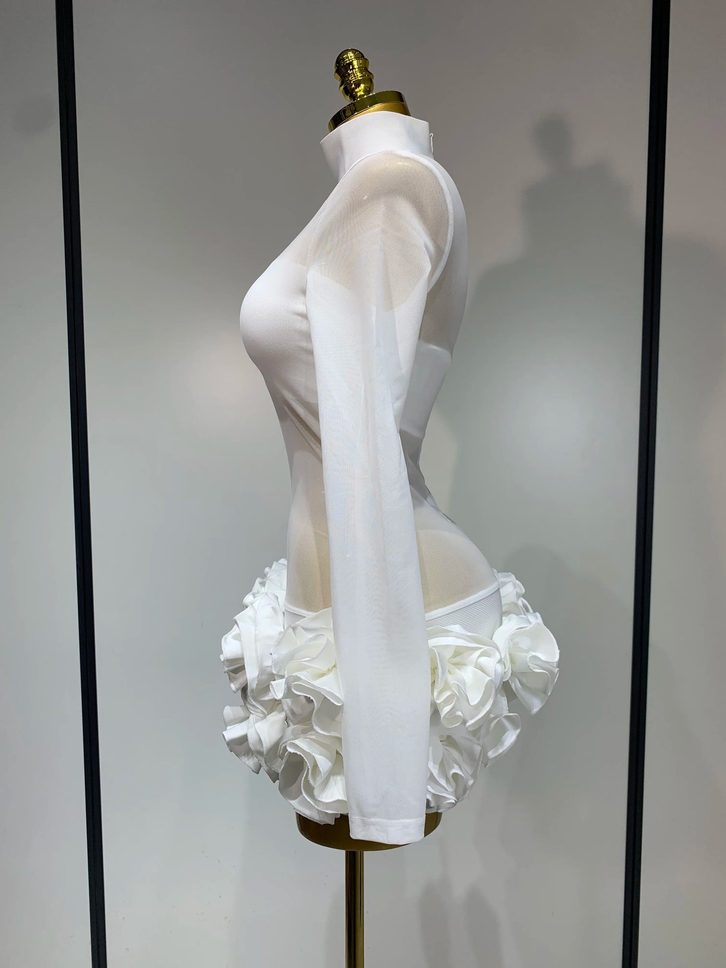 Sexy Mesh See through Stereoscopic Flowers White Red Mini Bandage Birthday Evening Party Dress