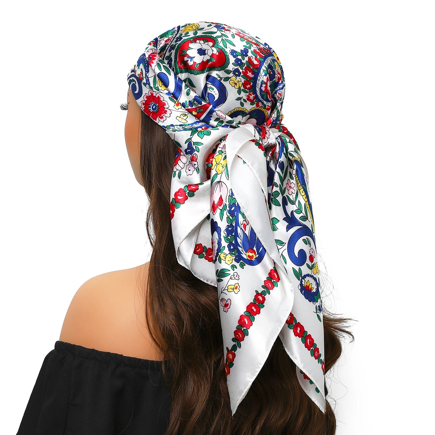90cm Women Four Seasons Square Silk Satin Bandana Wrap Shawl Scarves Scarfs Spk13