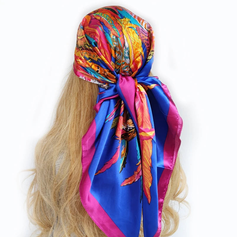 90cm Women Four Seasons Square Silk Satin Bandana Wrap Shawl Scarves Scarfs Spk5