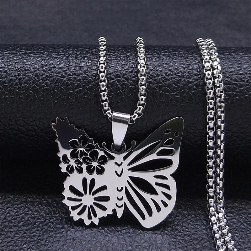 Bird Hummingbird Flower Necklace for Women Men Stainless Steel Gold Color Animal Pendant Necklaces Jewelry collar colibri N4626S