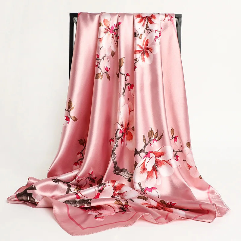 90cm Women Four Seasons Square Silk Satin Bandana Wrap Shawl Scarves Scarfs gpk2