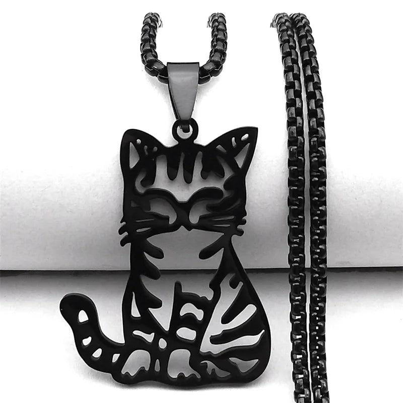 Cute Cat Ragdoll Kitty Women Men Stainless Steel Silver Color Chain Pendant Necklace
