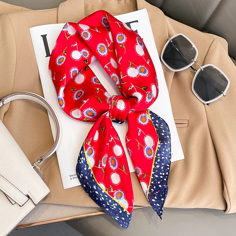 Women Fashion Square Small Silk Satin Scarf Design Printed Bandana Scarves