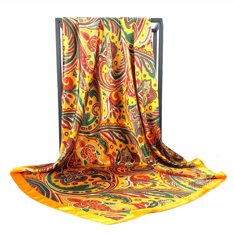 90cm Women Four Seasons Square Silk Satin Bandana Wrap Shawl Scarves Scarfs kfy1