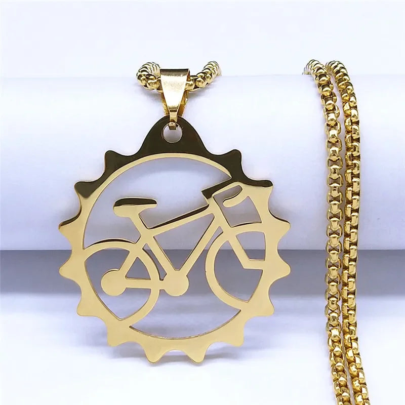 Women Men Tires Bike Bicycle Stainless Steel Long Chain Black Color Necklaces