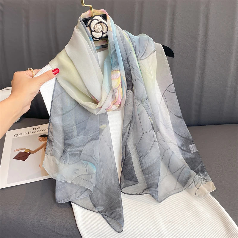 Women Beach Scarf Georgette Silk Shawls Design Printed Wraps Scarves