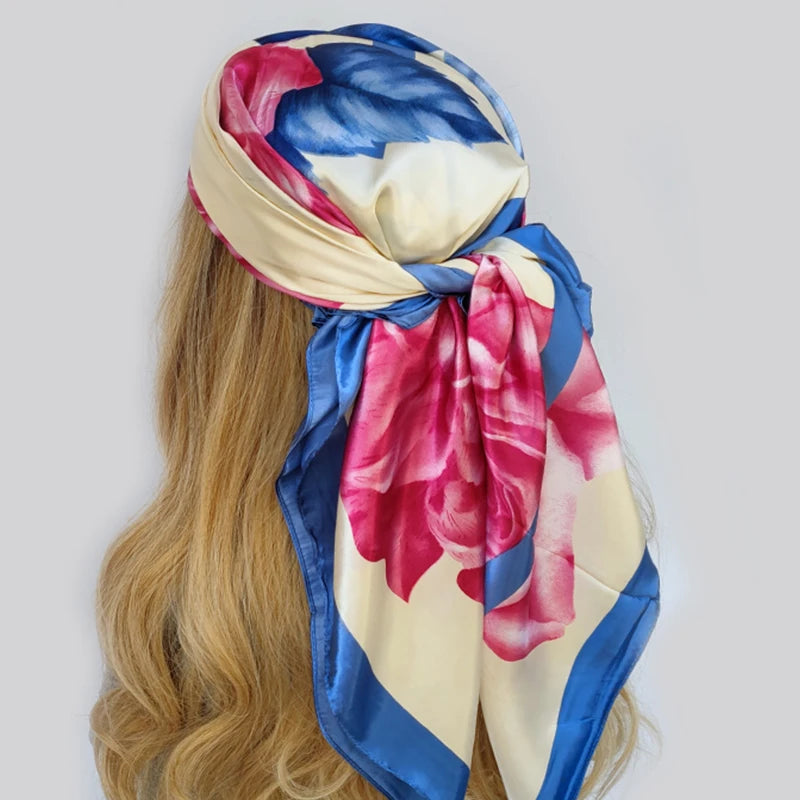 90cm Women Four Seasons Square Silk Satin Bandana Wrap Shawl Scarves Scarfs gf08