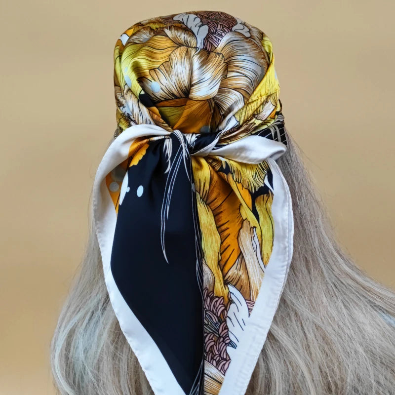 90cm Women Four Seasons Square Silk Satin Bandana Wrap Shawl Scarves Scarfs SRk3