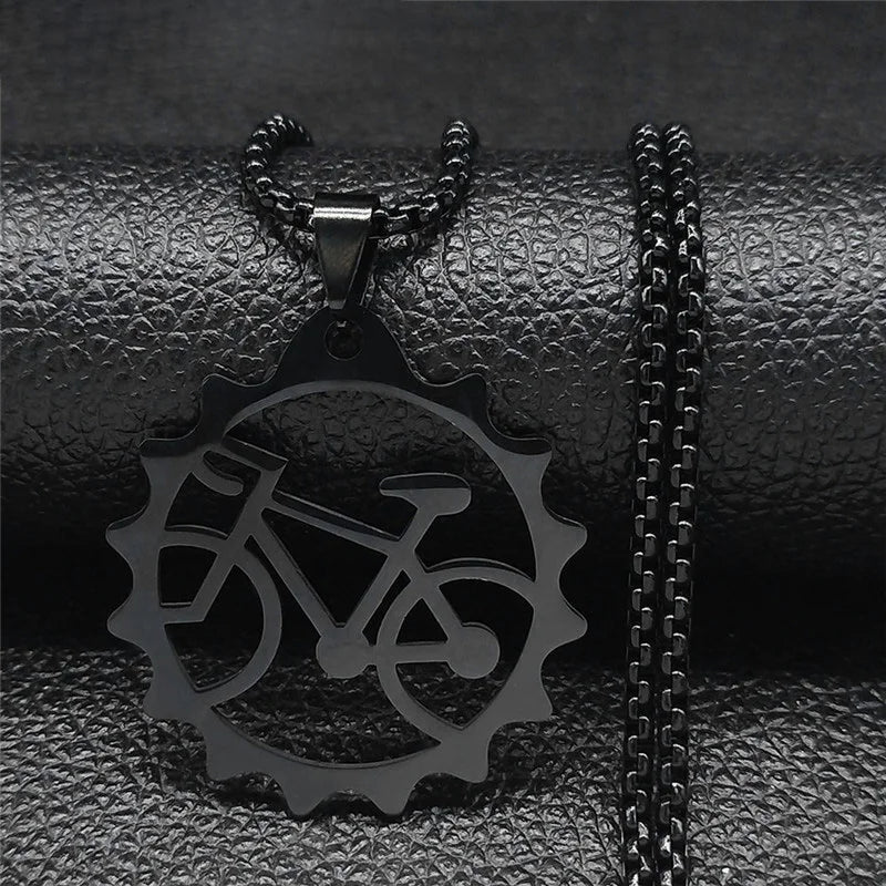 Women Men Tires Bike Bicycle Stainless Steel Long Chain Black Color Necklaces