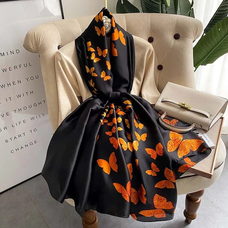180*90cm Women Designs Silk Satin Bandana Long Shawls Wraps Scarves Pashmina Scarf
