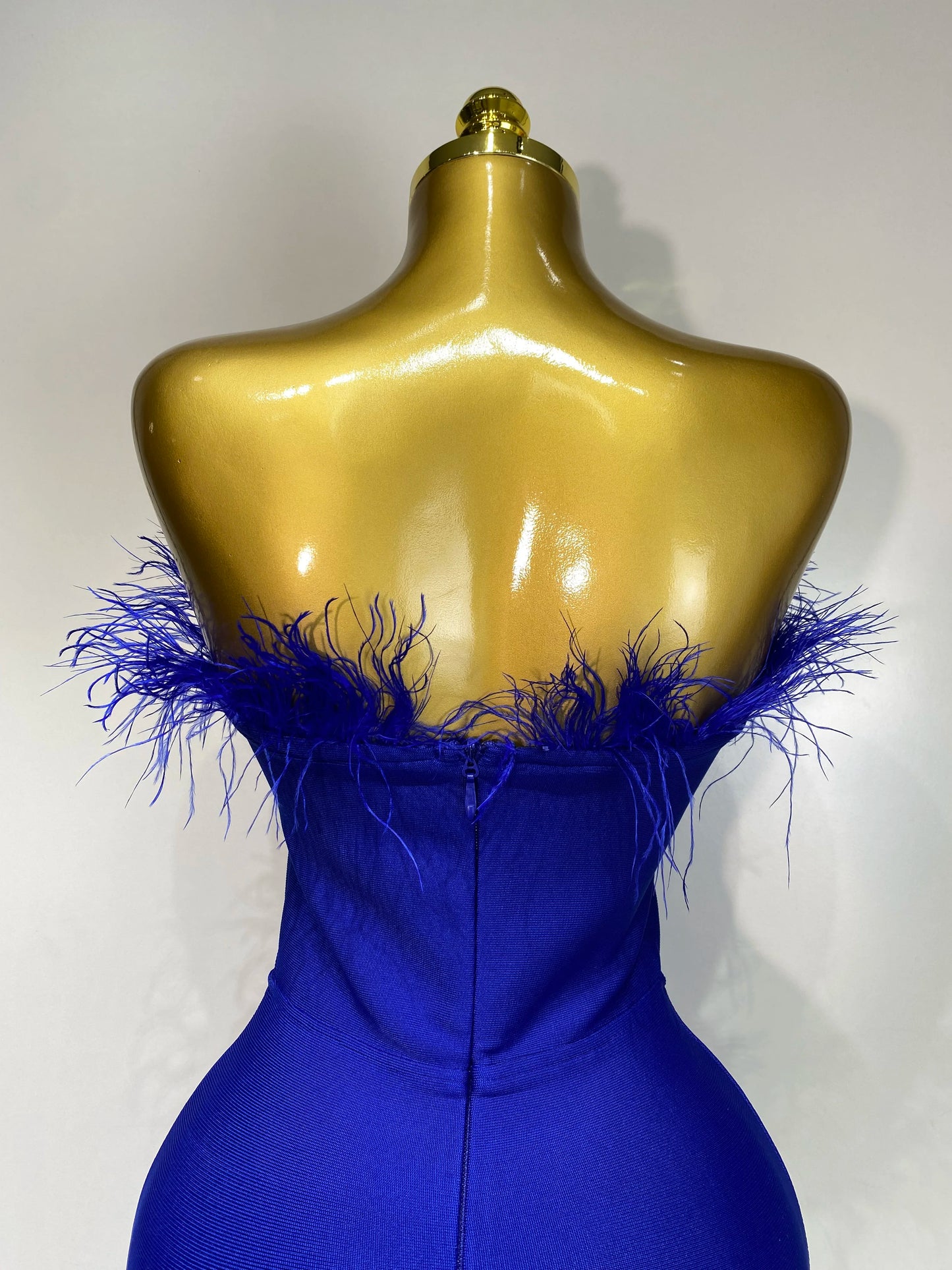 Sexy Backless Yellow Bandage Strapless Celebrity Elegant Feather Birthday Club Party Dress