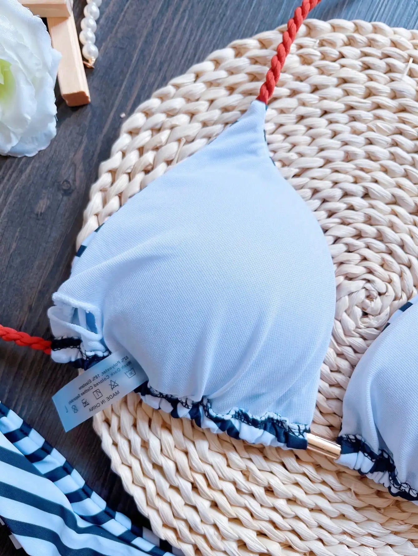 Sexy Micro Stripe Print Braiding Rope Swimwear Bathing Suit Brazilian Bikini