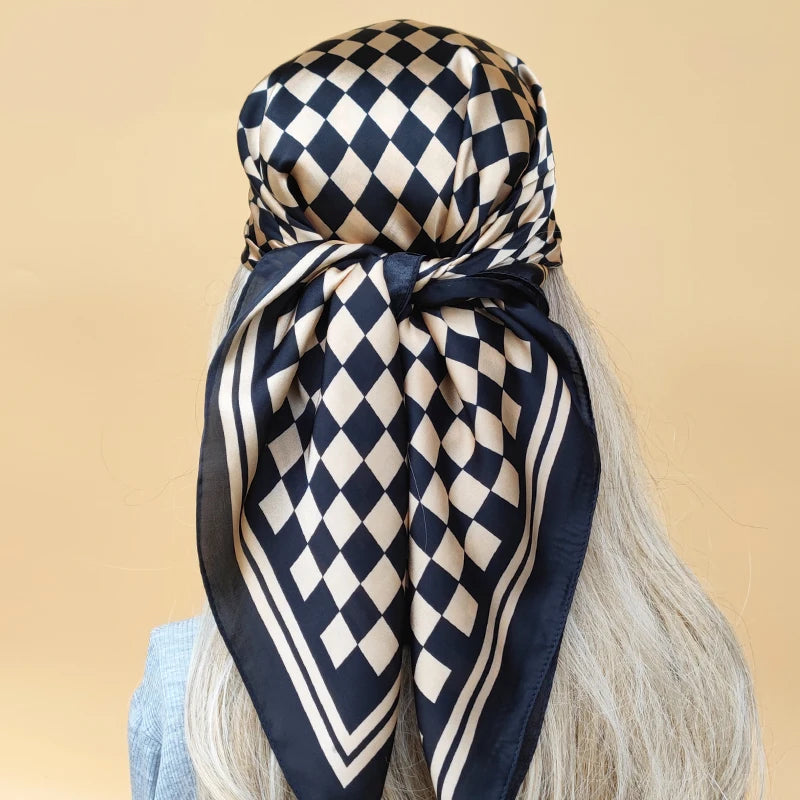 90cm Women Four Seasons Square Silk Satin Bandana Wrap Shawl Scarves Scarfs SRk3