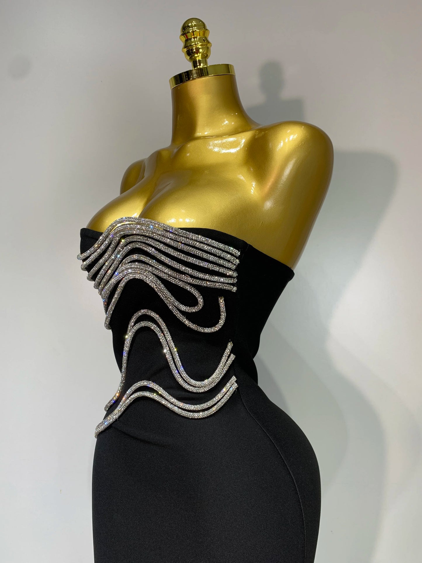 Women Sexy Strapless Diamond Lines Bandage Long Celebrity Red Carpet Evening Birthday Party Dress
