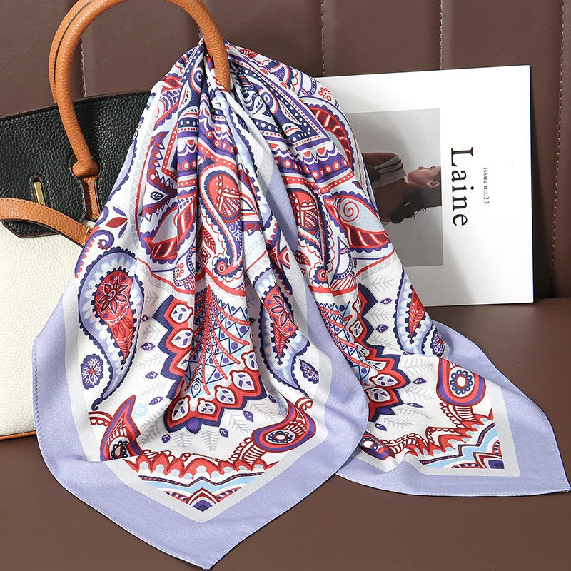70cm Women Design Square Fashion Printed Satin Silk Scarf Scarves
