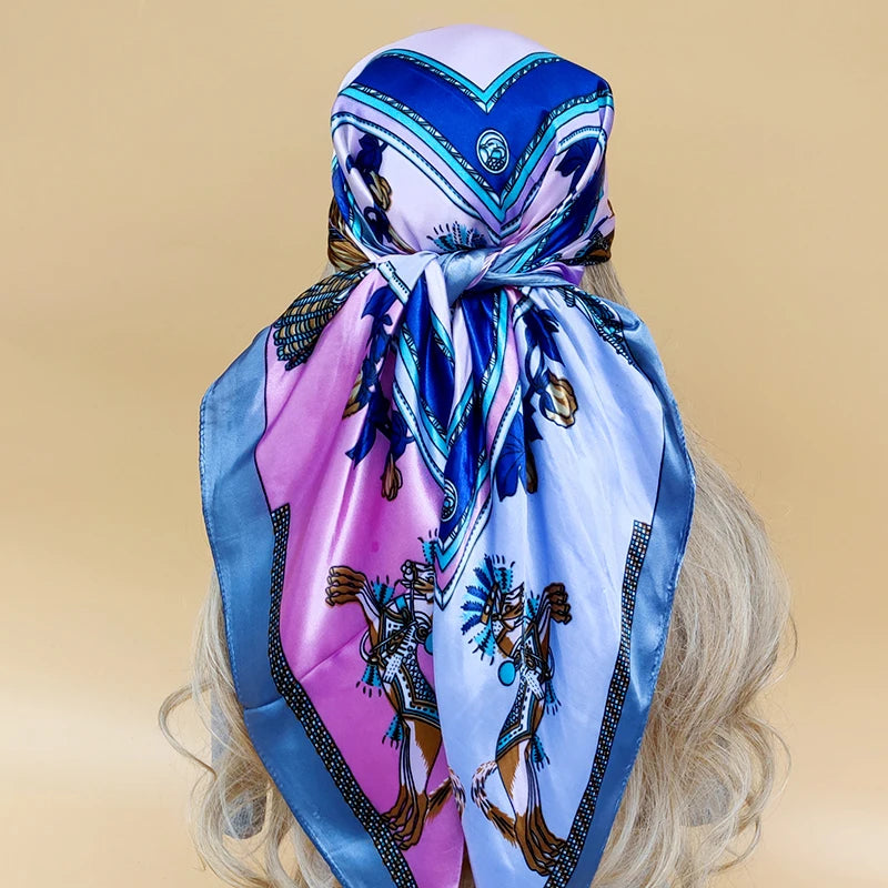 90cm Women Four Seasons Square Silk Satin Bandana Wrap Shawl Scarves Scarfs gf07