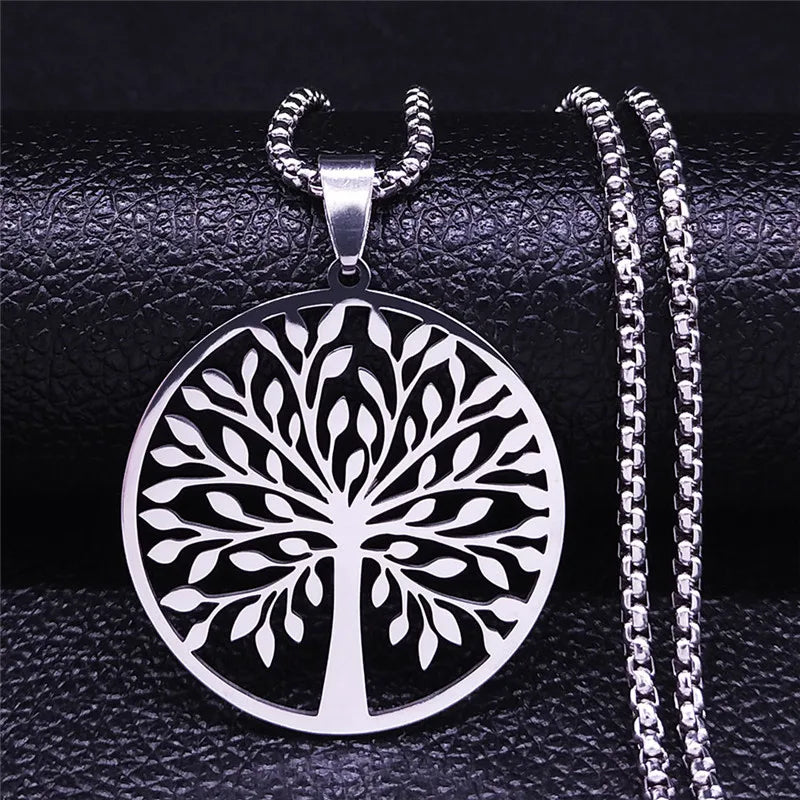 Tree of Life Stainless Steel Fashion Statement Necklace Silver Color Chain Necklace Pendant